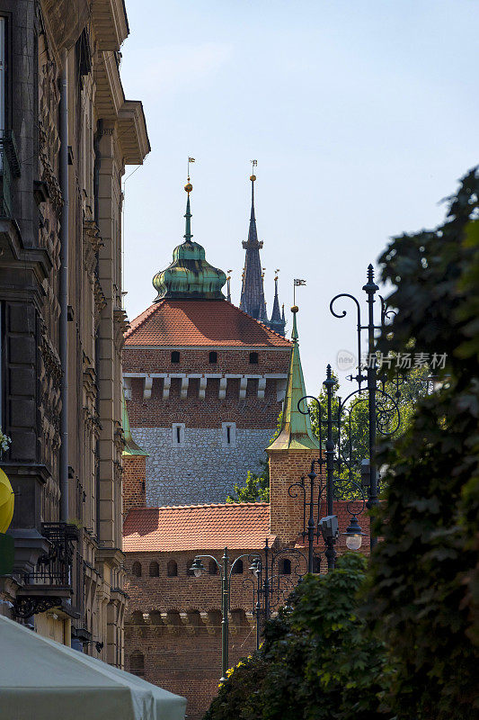 Kraków从Jan Matejko广场俯瞰巴比肯